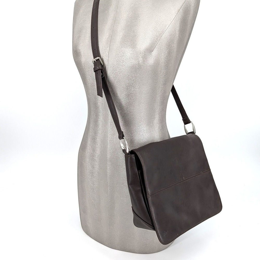 Liz Claiborne Brown Faux Leather Crossbody Messenger Bag Flap Closure